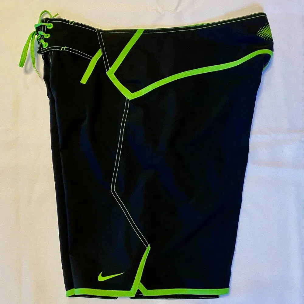 Nike Board Shorts Black and Green Lace Front Side Zip Pocket Men's 36